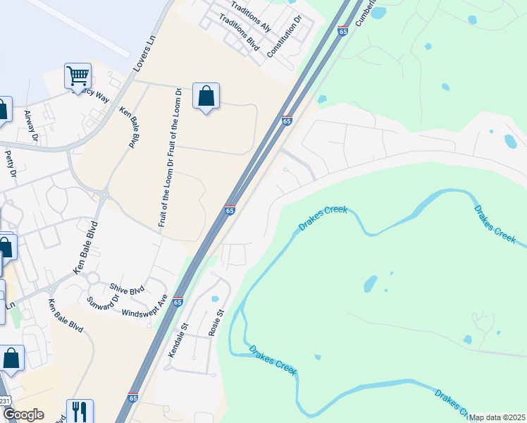 map of restaurants, bars, coffee shops, grocery stores, and more near 406 Cumberland Ridge Way in Bowling Green