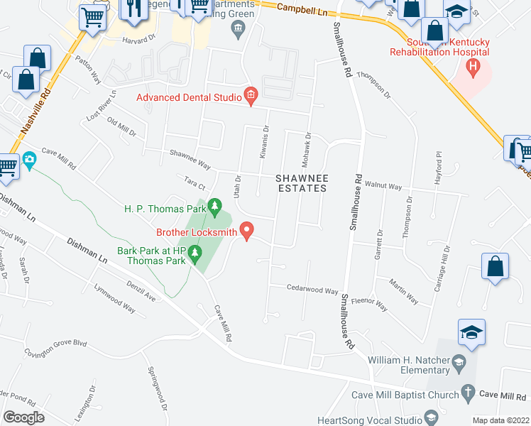 map of restaurants, bars, coffee shops, grocery stores, and more near 2732 Utah Drive in Bowling Green