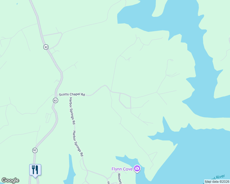 map of restaurants, bars, coffee shops, grocery stores, and more near Scotts Chapel Road in Jamestown