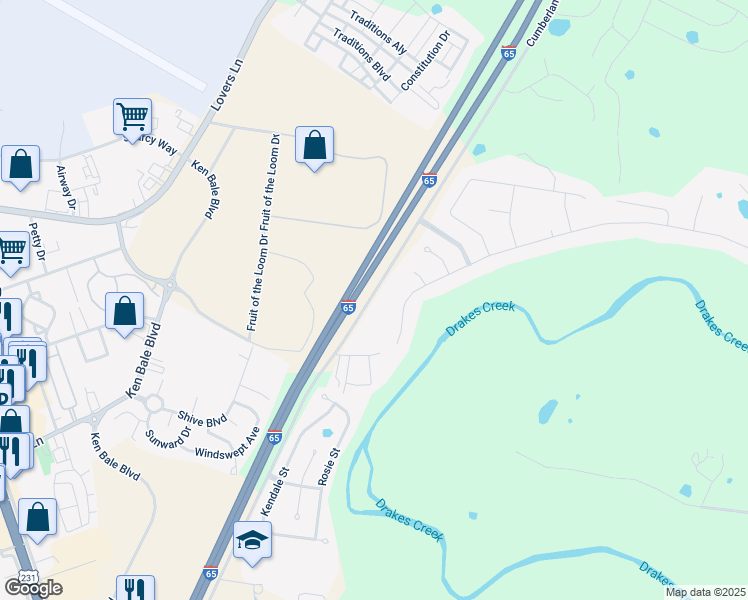 map of restaurants, bars, coffee shops, grocery stores, and more near 406 Cumberland Ridge Way in Bowling Green