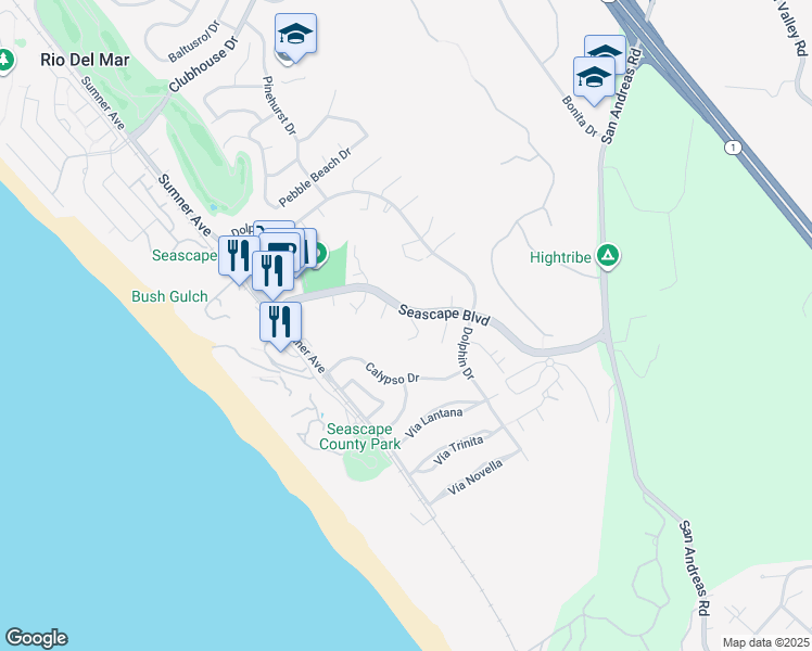 map of restaurants, bars, coffee shops, grocery stores, and more near 116 Hyannis Court in Aptos