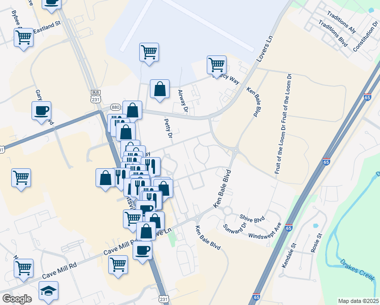 map of restaurants, bars, coffee shops, grocery stores, and more near 979 Bryant Way in Bowling Green