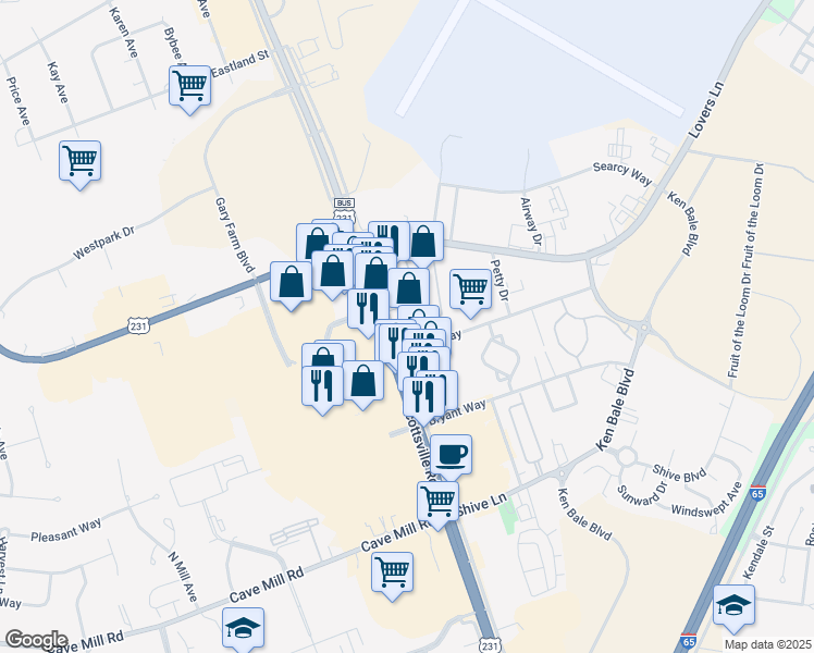 map of restaurants, bars, coffee shops, grocery stores, and more near 2522-2526 Scottsville Road in Bowling Green