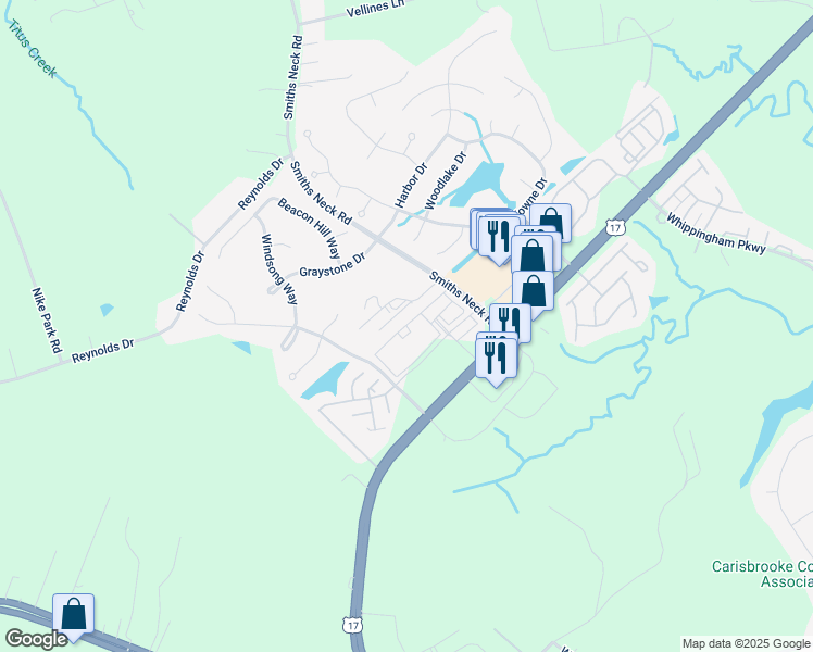 map of restaurants, bars, coffee shops, grocery stores, and more near Chickahominy Loop in Carrollton