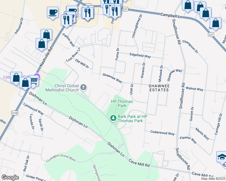 map of restaurants, bars, coffee shops, grocery stores, and more near 739 Tara Court in Bowling Green