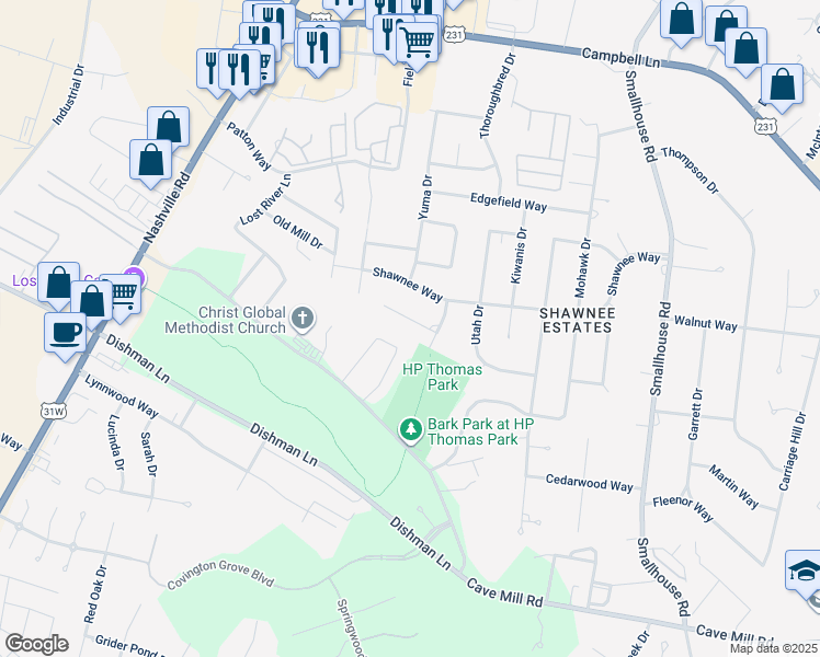 map of restaurants, bars, coffee shops, grocery stores, and more near 739 Tara Court in Bowling Green