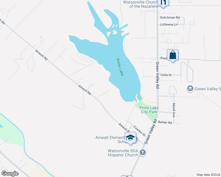 map of restaurants, bars, coffee shops, grocery stores, and more near 145 Bencich Lane in Watsonville