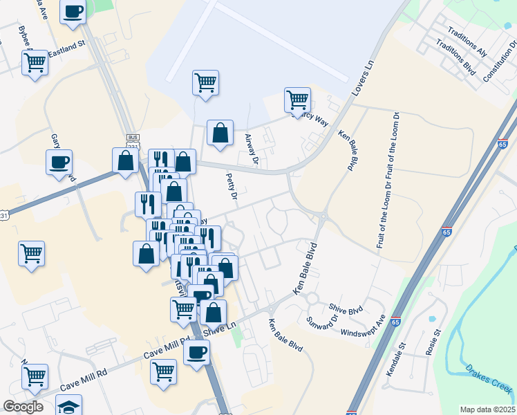 map of restaurants, bars, coffee shops, grocery stores, and more near 2600 Avalon Court in Bowling Green