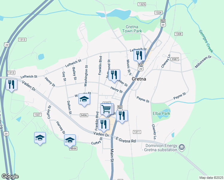 map of restaurants, bars, coffee shops, grocery stores, and more near 207 Henry Street in Gretna