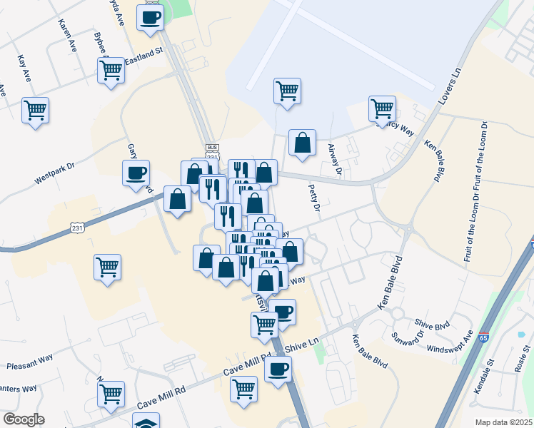 map of restaurants, bars, coffee shops, grocery stores, and more near 1106 Lovers Lane in Bowling Green