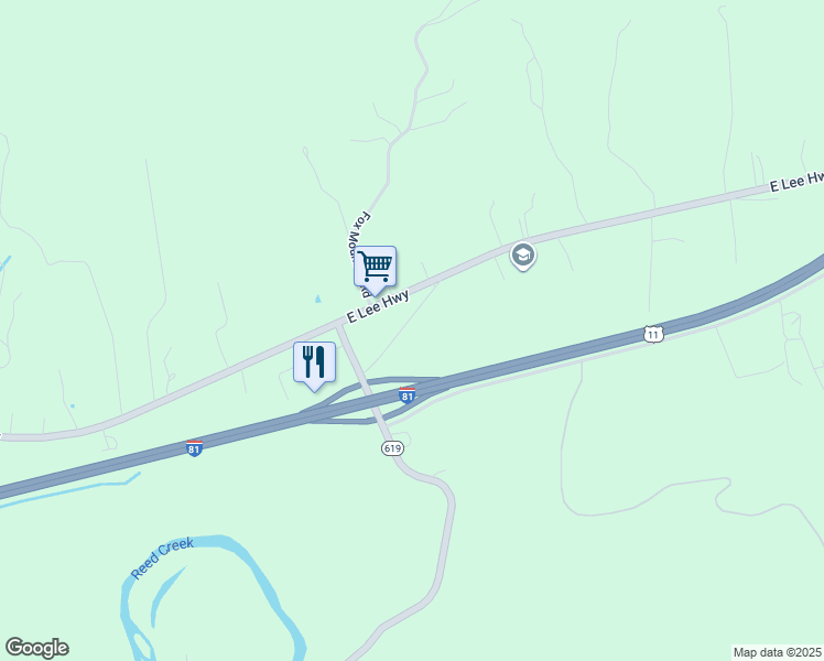 map of restaurants, bars, coffee shops, grocery stores, and more near 164 Coleman Road in Max Meadows