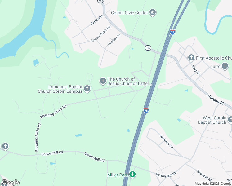 map of restaurants, bars, coffee shops, grocery stores, and more near 500 Browning Acres Road in Corbin
