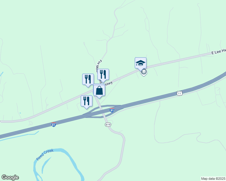 map of restaurants, bars, coffee shops, grocery stores, and more near 164 Coleman Road in Max Meadows