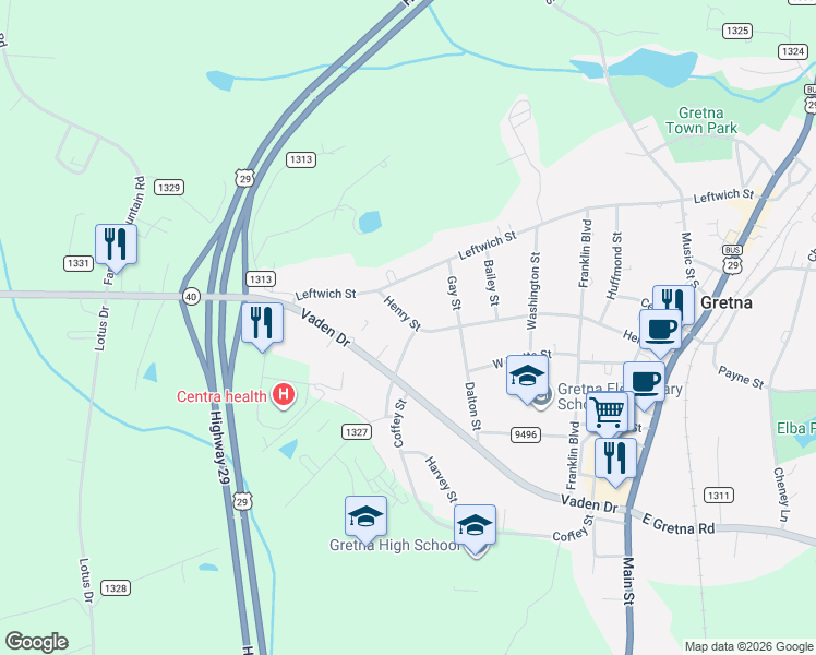 map of restaurants, bars, coffee shops, grocery stores, and more near 705 Henry Street in Gretna