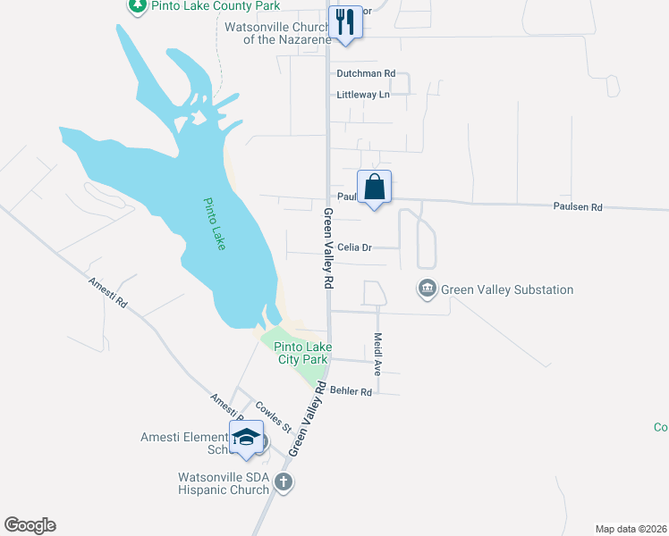 map of restaurants, bars, coffee shops, grocery stores, and more near 15 Minto Road in Watsonville