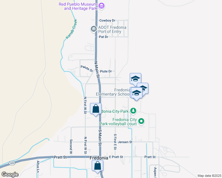 map of restaurants, bars, coffee shops, grocery stores, and more near 285 North First East Street in Fredonia