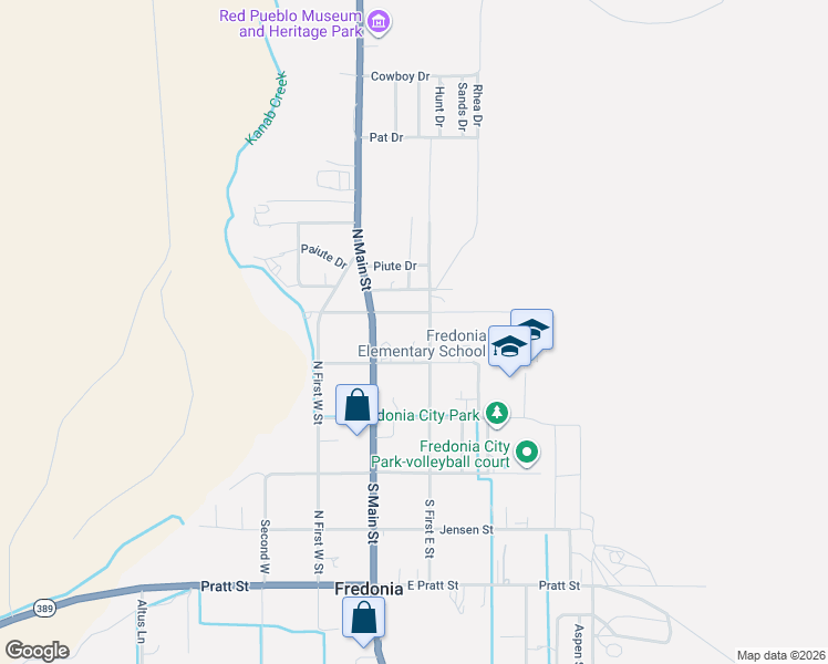 map of restaurants, bars, coffee shops, grocery stores, and more near 285 North First East Street in Fredonia