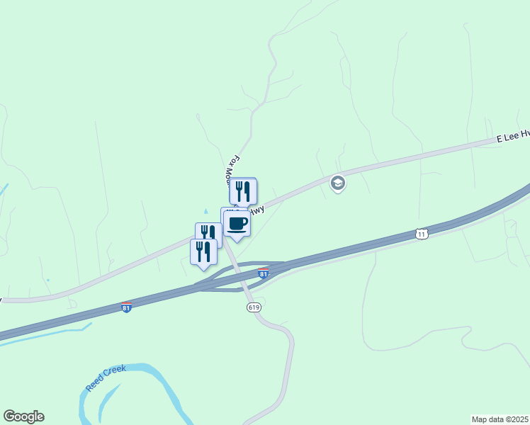 map of restaurants, bars, coffee shops, grocery stores, and more near 4791 East Lee Highway in Max Meadows