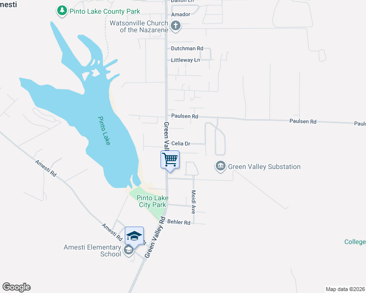 map of restaurants, bars, coffee shops, grocery stores, and more near 117 Celia Drive in Watsonville