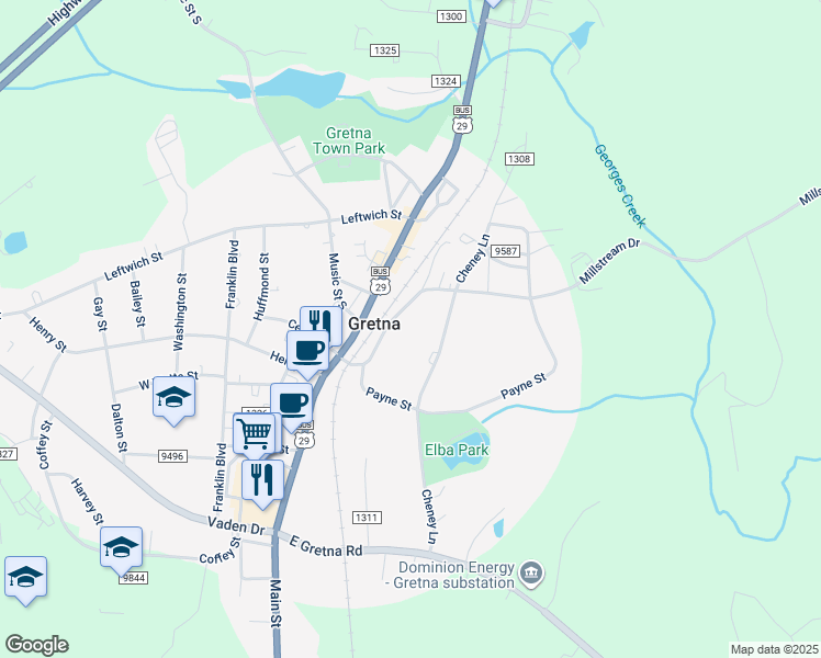 map of restaurants, bars, coffee shops, grocery stores, and more near 114 Northside Drive in Gretna