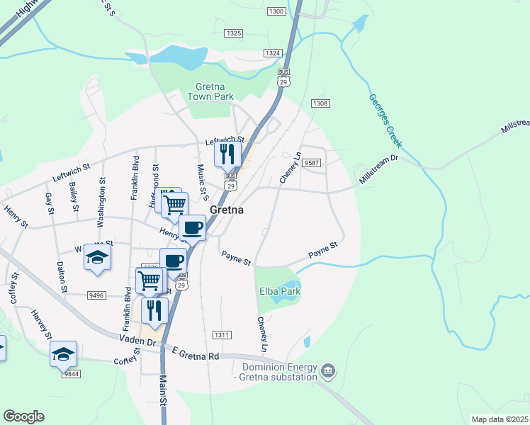 map of restaurants, bars, coffee shops, grocery stores, and more near 313 Cheney Lane in Gretna