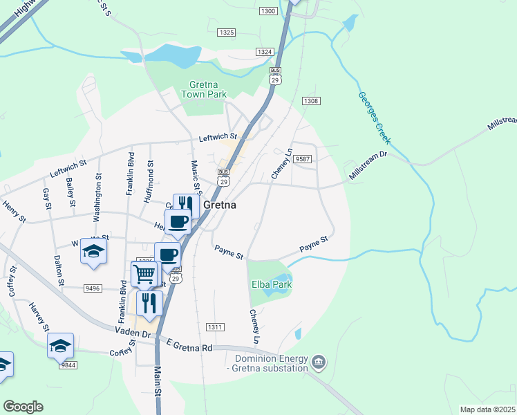 map of restaurants, bars, coffee shops, grocery stores, and more near 313 Cheney Lane in Gretna