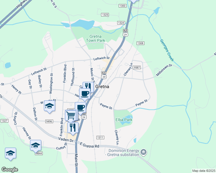 map of restaurants, bars, coffee shops, grocery stores, and more near 114 Northside Drive in Gretna
