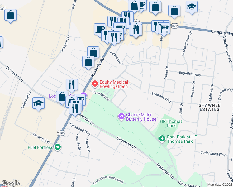 map of restaurants, bars, coffee shops, grocery stores, and more near 900-998 Riverbend Street in Bowling Green