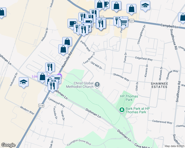 map of restaurants, bars, coffee shops, grocery stores, and more near 998 Riverbend Street in Bowling Green
