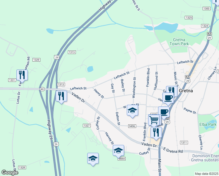 map of restaurants, bars, coffee shops, grocery stores, and more near 107 Gay St in Gretna