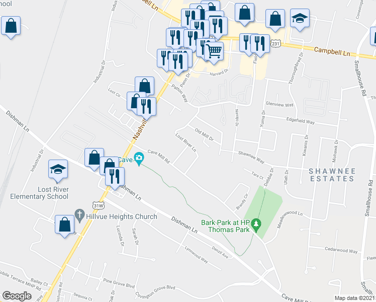 map of restaurants, bars, coffee shops, grocery stores, and more near 966 Riverbend Street in Bowling Green