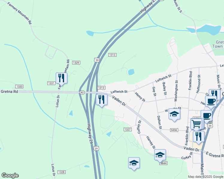 map of restaurants, bars, coffee shops, grocery stores, and more near 816 Leftwich Street in Gretna