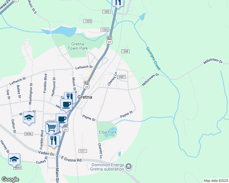 map of restaurants, bars, coffee shops, grocery stores, and more near 210 Northside Drive in Gretna