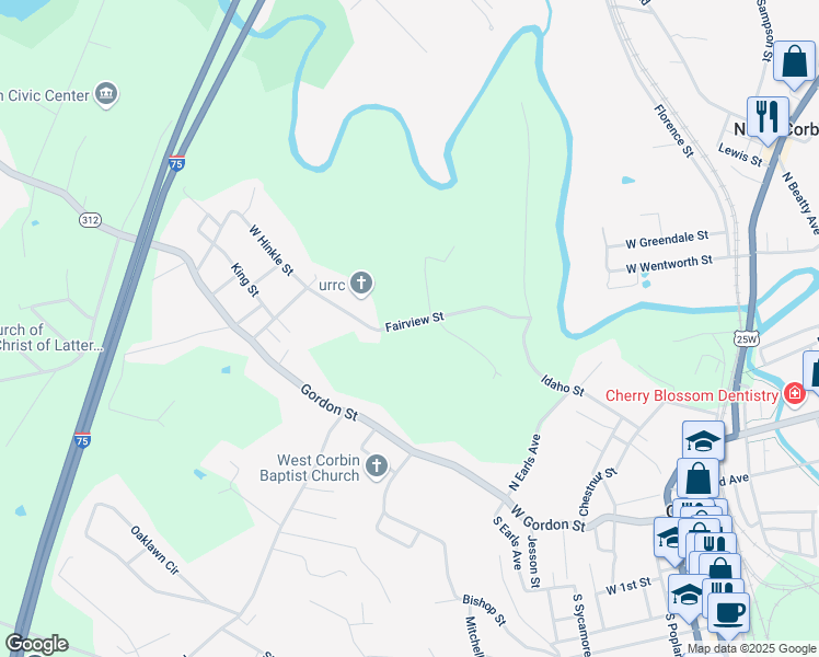 map of restaurants, bars, coffee shops, grocery stores, and more near 240 Fairview Street in Corbin