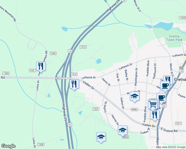 map of restaurants, bars, coffee shops, grocery stores, and more near 810 Leftwich Street in Gretna