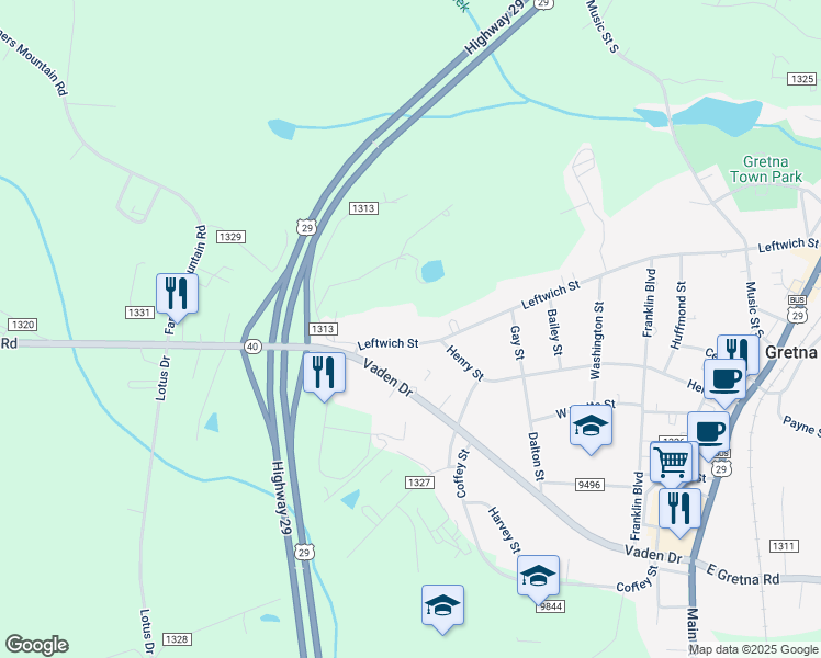 map of restaurants, bars, coffee shops, grocery stores, and more near 810 Leftwich Street in Gretna