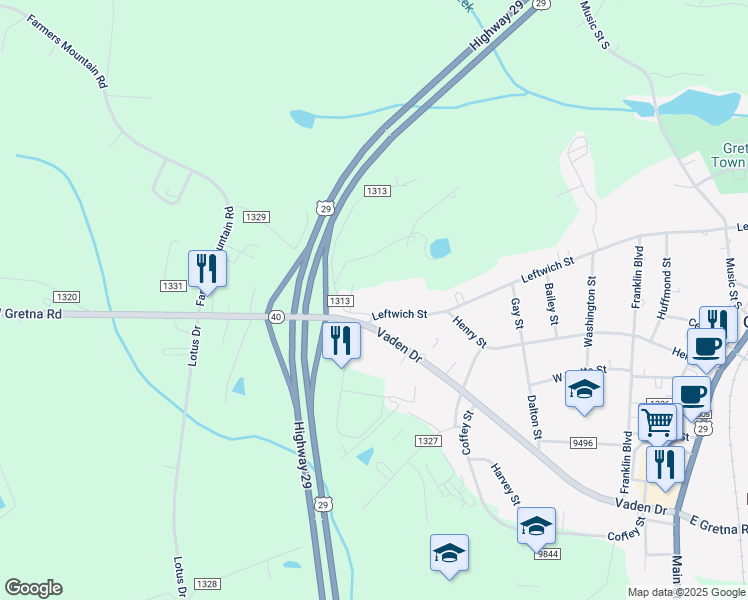 map of restaurants, bars, coffee shops, grocery stores, and more near 816 Leftwich Street in Gretna