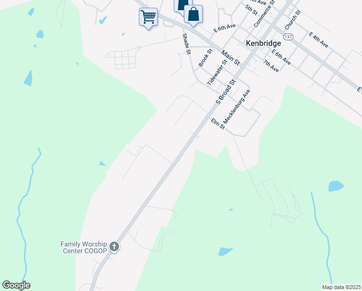 map of restaurants, bars, coffee shops, grocery stores, and more near 800 South Broad Street in Kenbridge