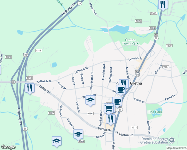 map of restaurants, bars, coffee shops, grocery stores, and more near 212 Washington Street in Gretna