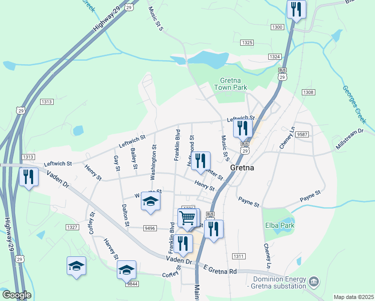 map of restaurants, bars, coffee shops, grocery stores, and more near 209 Huffmond Street in Gretna