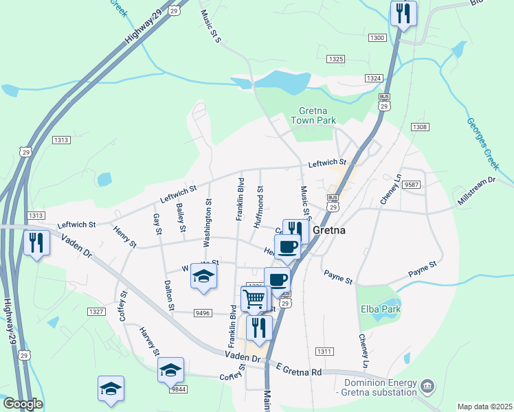map of restaurants, bars, coffee shops, grocery stores, and more near 209 Huffmond Street in Gretna