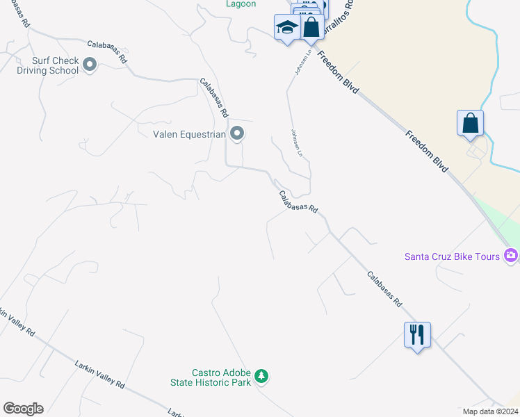 map of restaurants, bars, coffee shops, grocery stores, and more near 571 Calabasas Road in Watsonville