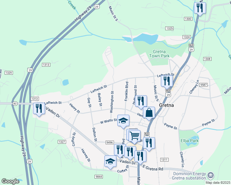 map of restaurants, bars, coffee shops, grocery stores, and more near 214 Washington Street in Gretna