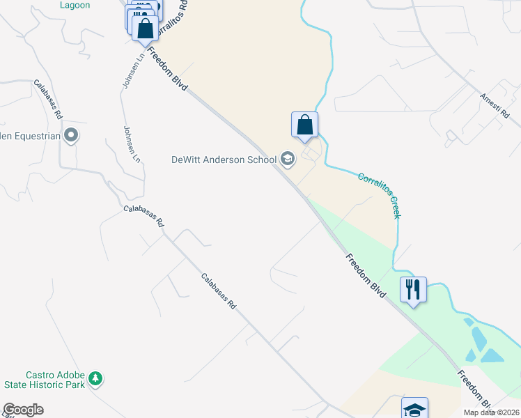 map of restaurants, bars, coffee shops, grocery stores, and more near 2729 Freedom Boulevard in Watsonville