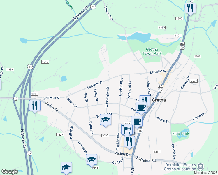 map of restaurants, bars, coffee shops, grocery stores, and more near 214 Washington Street in Gretna