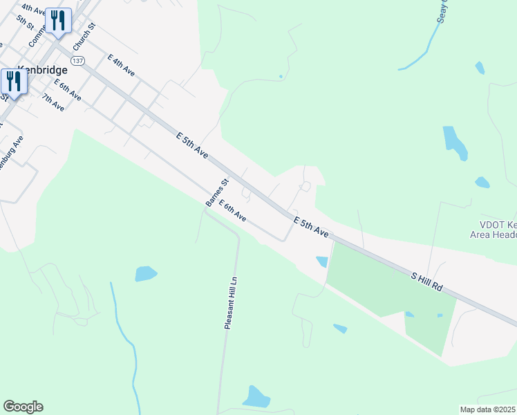map of restaurants, bars, coffee shops, grocery stores, and more near 726 East 5th Avenue in Kenbridge