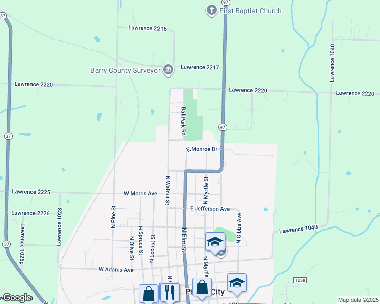 map of restaurants, bars, coffee shops, grocery stores, and more near 200 East Monroe Street in Pierce City