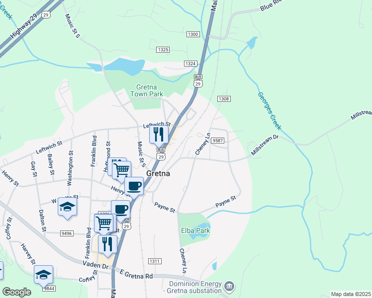 map of restaurants, bars, coffee shops, grocery stores, and more near 112 Berger Lane in Gretna