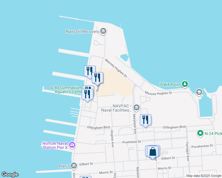 map of restaurants, bars, coffee shops, grocery stores, and more near in Norfolk