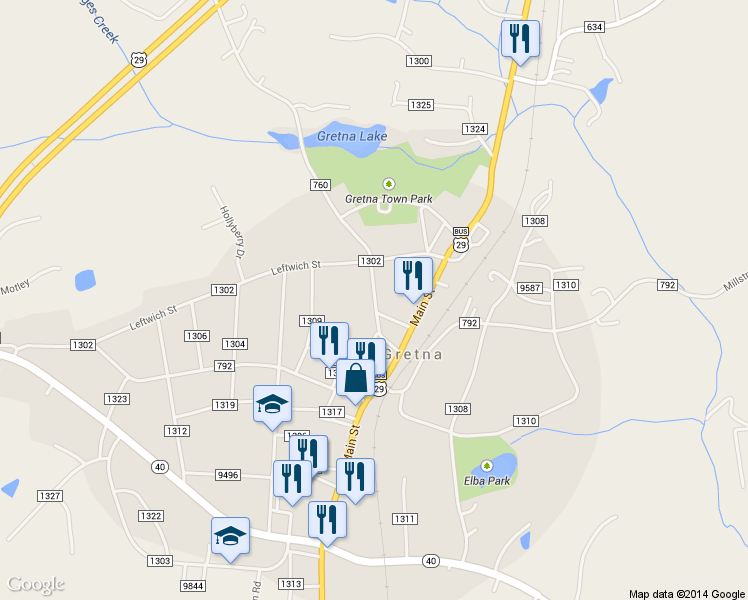 map of restaurants, bars, coffee shops, grocery stores, and more near 201 Music Street in Gretna